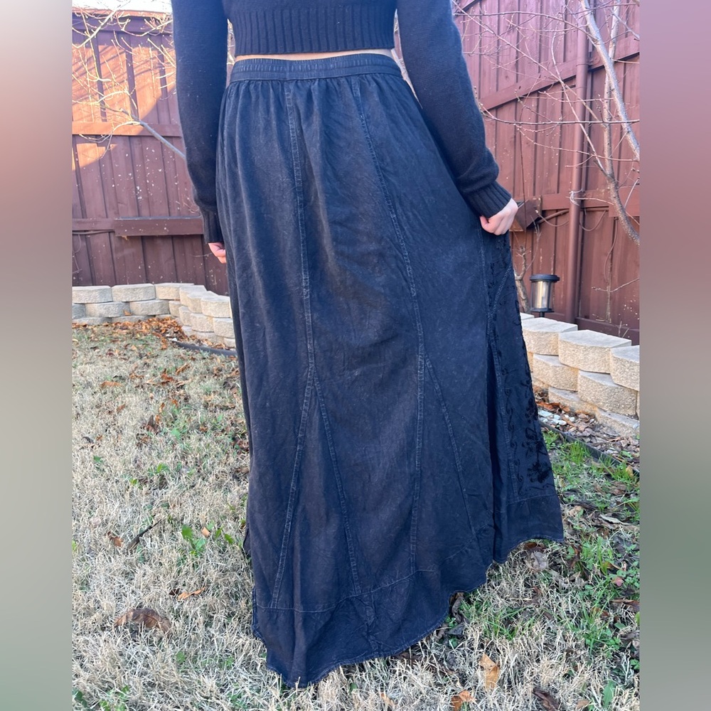 Chic Whimsy Goth Ash Black Embroidered Maxi Skirt - Picture 8 of 14